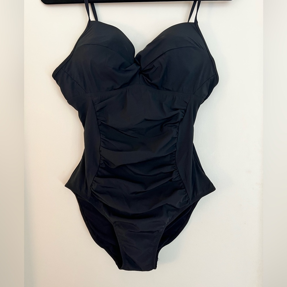 Assets by Spanx Swimwear, Black One-Piece Swimsuit, Size Large